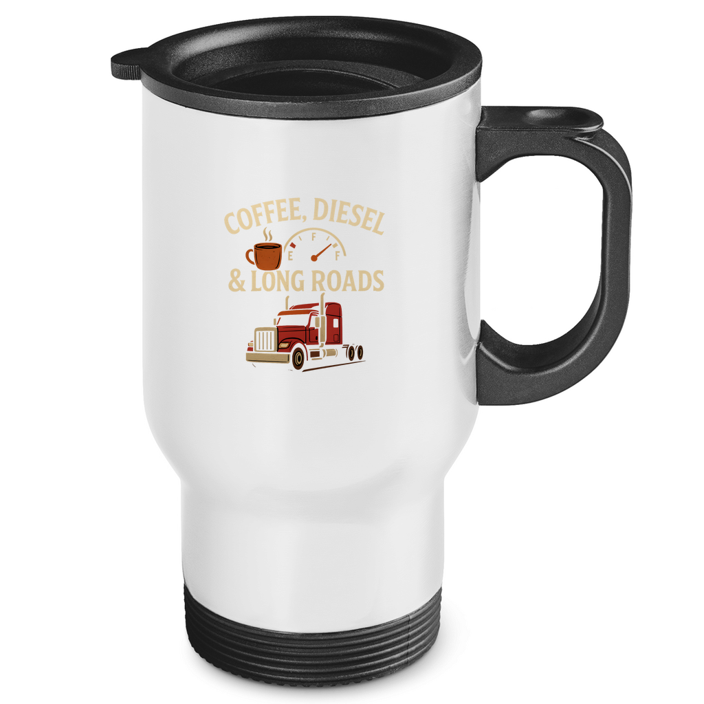 Coffee, Diesel & Long Roads Thermobecher